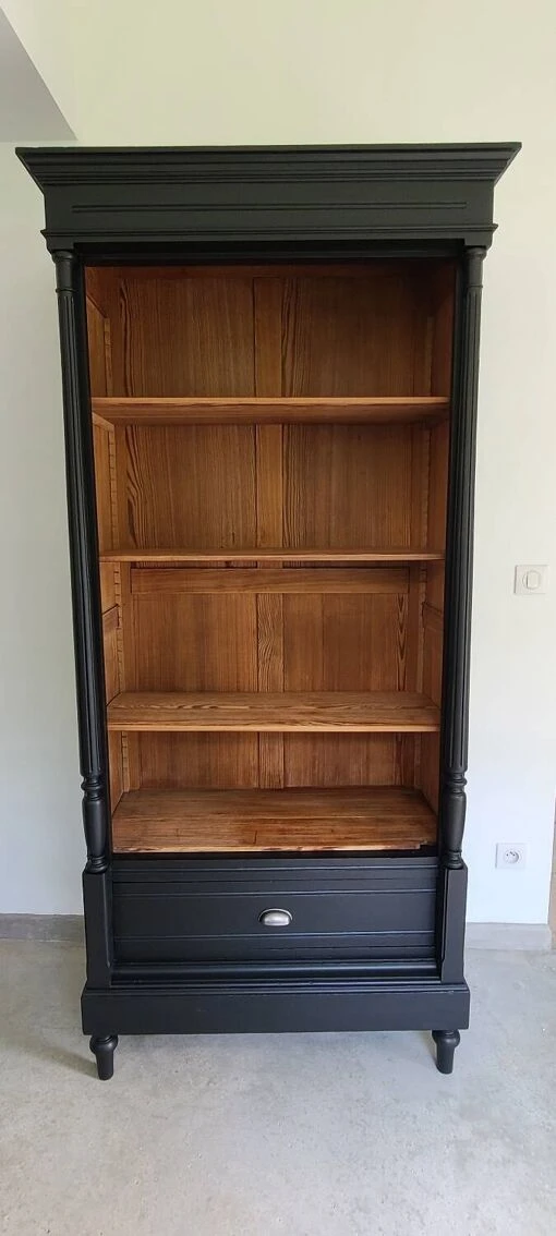 Old Library Storage Unit Shelf Cabinet Curiosities Vintage Black Linen 3 Old Library Storage Unit Shelf Cabinet Curiosities Vintage Black Linen - Image 3