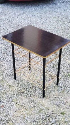 Vintage Side Table From The 60s Formica Top Imitation Rosewood Black And Gold Metal Legs -Bookcases Sales c5bda0f8 2cfc 4e72 adfa 94f239a4cfcb