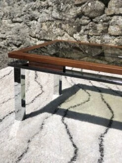 Vintage Rectangular Coffee Table 1970 Chrome, Wood & Smoked Glass -Bookcases Sales c6524073 cff6 4caf 9d0c ce7f0e00bbe8