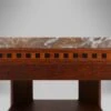 French Art Deco Side Table In Wood With Inlay And Red Marble Top, Ca. 1940