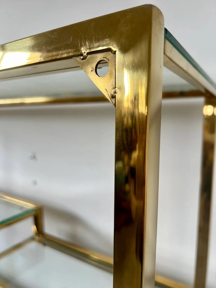 Old Shelf In Golden Metal Brass Geometric Library Design 80s Vintage 2 Old Shelf In Golden Metal Brass Geometric Library Design 80s Vintage - Image 2