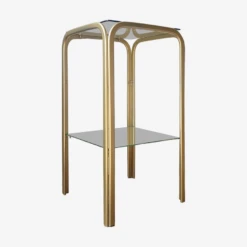 Bolster Side Table In Gold Metal, Smoked Glass & Mirror Hollywood Regency 80's -Bookcases Sales d72312be eda0 8d48 b86a b10a2c5b16fd