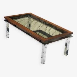 Vintage Rectangular Coffee Table 1970 Chrome, Wood & Smoked Glass -Bookcases Sales d72c5335 ea1f 4658 8780 22888372cc4e