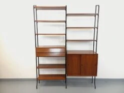 Vintage Modular Italian Double Shelf Bookcase In Teak And Metal From The 60s -Bookcases Sales da64075d f3de 465d a46e 18b55fe37e08