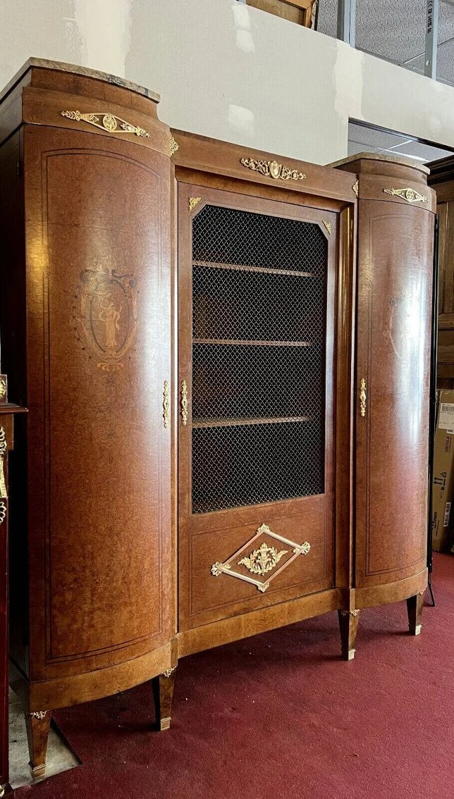 Louis XVI Style Bookcase Curved In Precious Wood Marquetry Circa 1900 2 Louis XVI Style Bookcase Curved In Precious Wood Marquetry Circa 1900 - Image 2