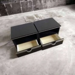 SET OF 2 VINTAGE BLACK BEDSIDE TABLES / MINI CABINETS