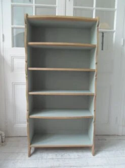 Small Vintage Bookcase, 5 Fixed Shelves, Interior Sublimated In Verdigris.