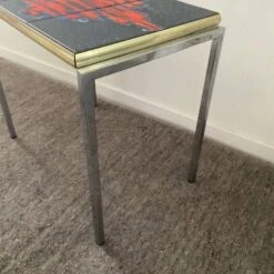 Side Table In Ceramic And Chrome Metal