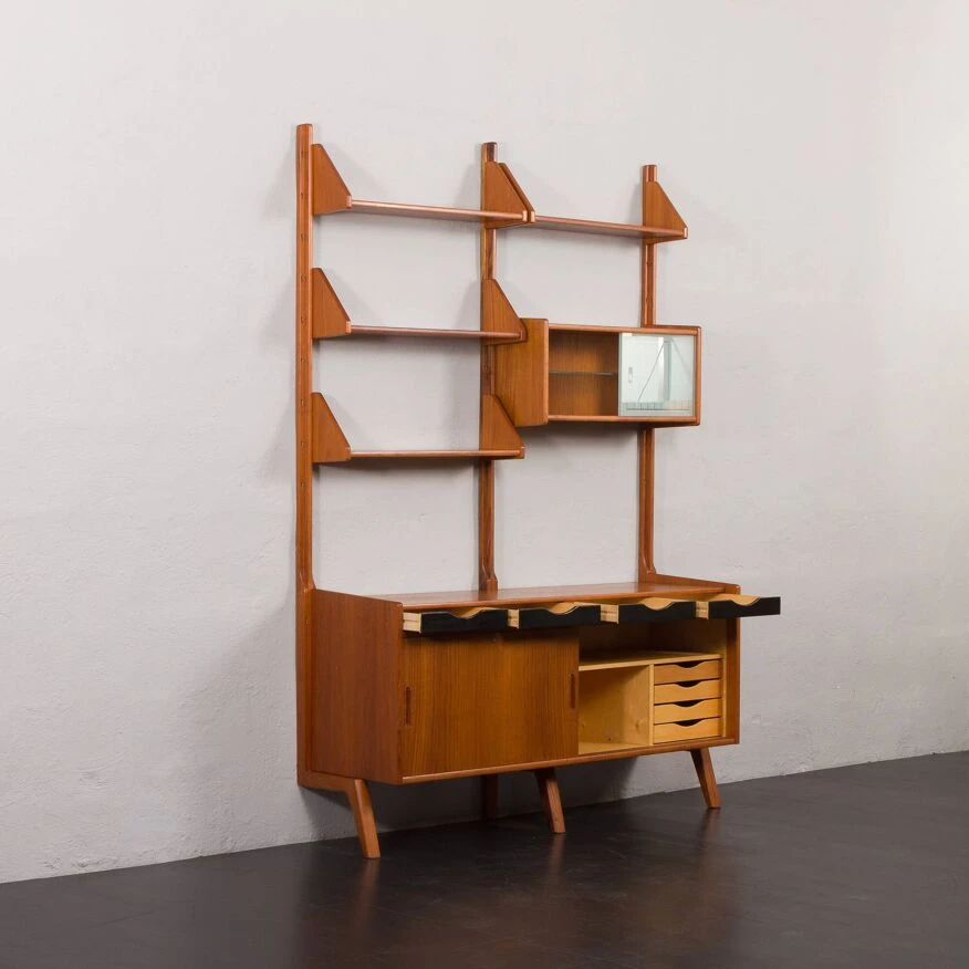 Scandinavian Free Standing Teak Wall Unit With A Sideboard,Norway 1960s 10 Scandinavian Free Standing Teak Wall Unit With A Sideboard,Norway 1960s - Image 10