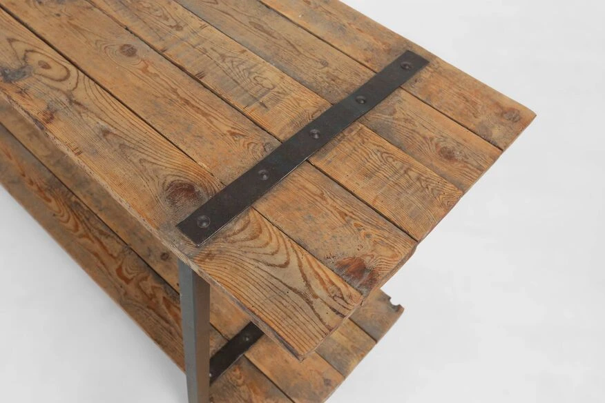 Industrial Side Table With Metal Frame And Wooden Top And Removable Platform, Belgium, 1920 11 Industrial Side Table With Metal Frame And Wooden Top And Removable Platform, Belgium, 1920 - Image 11